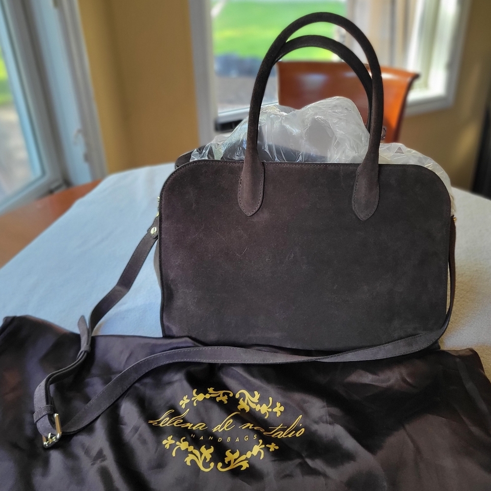 Claudia Firenze Brown Suede Top Handle East West Satchel Bag W/ Strap